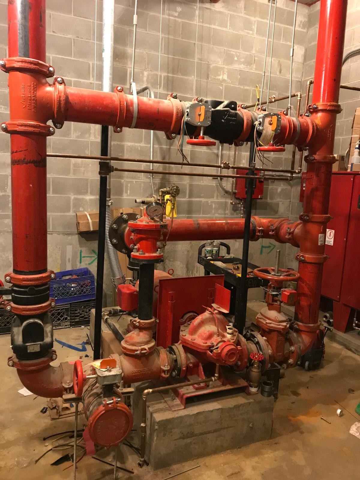 Fire sprinkler riser and pump assembly